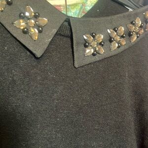 Black embellished collared sweater